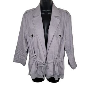 Lane Bryant gray stretch linen rope tie blazer coat jacket 14/16
